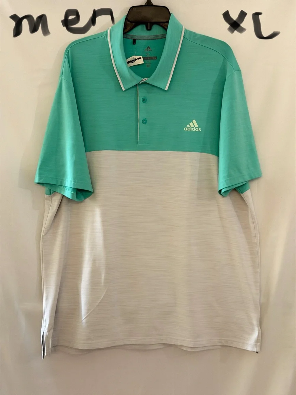 adidas Men’s Mint Green and Light Gray Colorblock Polo Shirt